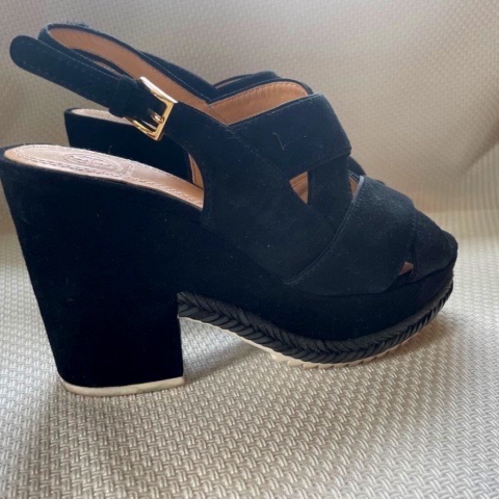 Tori Burch Black Suede Espadrille  Platform Ankle Strap